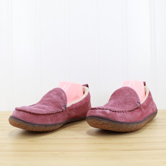LL BEAN Women's Pink Suede Sherpa Lined Mountain Moccasin Slippers Size 9 M - Picture 2 of 9